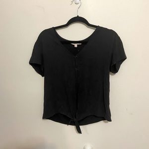 Black T-Shirt With Buttons and Tie Front